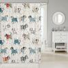 Cartoon Dogs Shower Curtain Set,Polka Dots Printed Shower Curtain Set,Girls Boys Adult Cute Pet Animals Waterproof Fabrics Pug