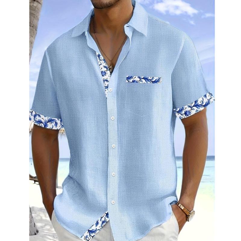Men's Summer Casual Button Down Shirt Abstract Floral Print Short Sleeve Hawaiian Shirt
