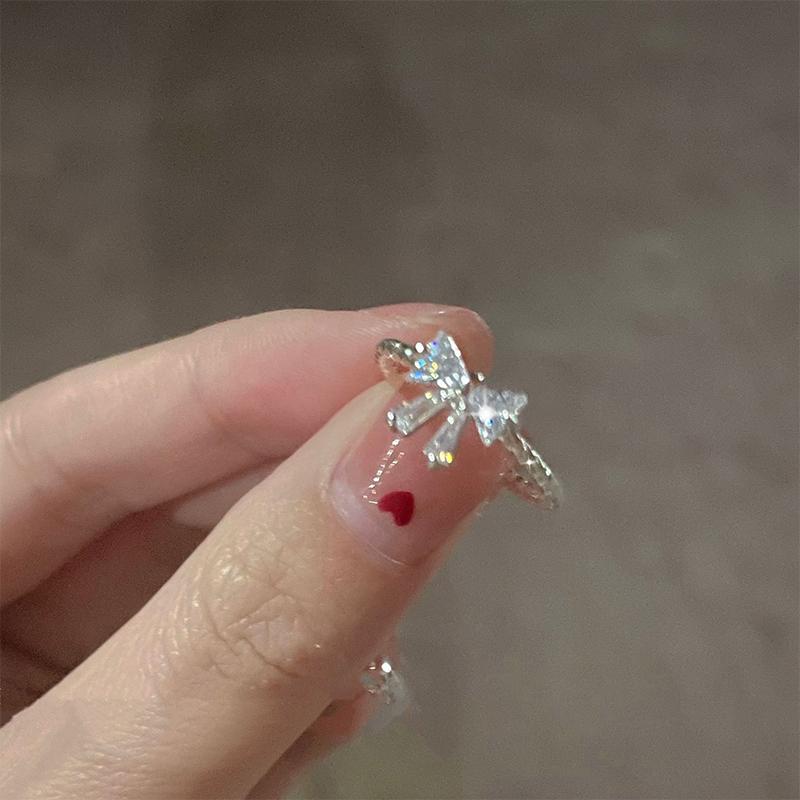 Arrived Romantic Lovely White Bowknot Rings Female With Shiny Bow Ring For Women Adjustable Ring Sweet Girly Heart Ring