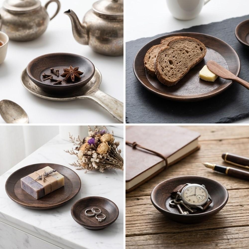 Round Surface Dessert Plate Wood Raw Serving Saucer Wipe Easily Household Plate Nut Storage