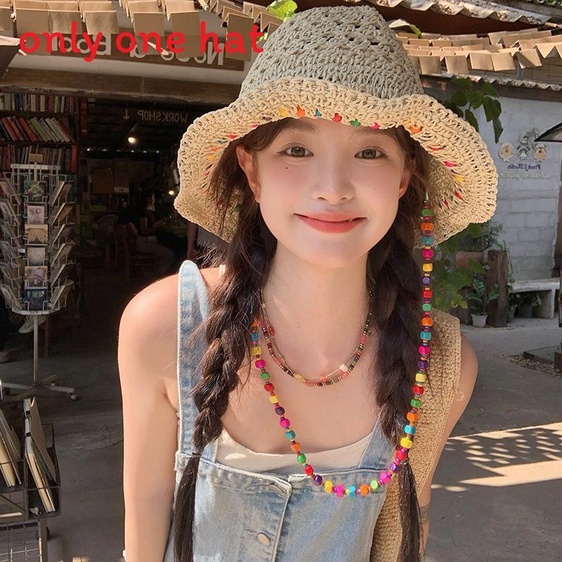 Korean Style Wide Brim Sun Hat With Handwoven Design And Sun Protection For Vacation