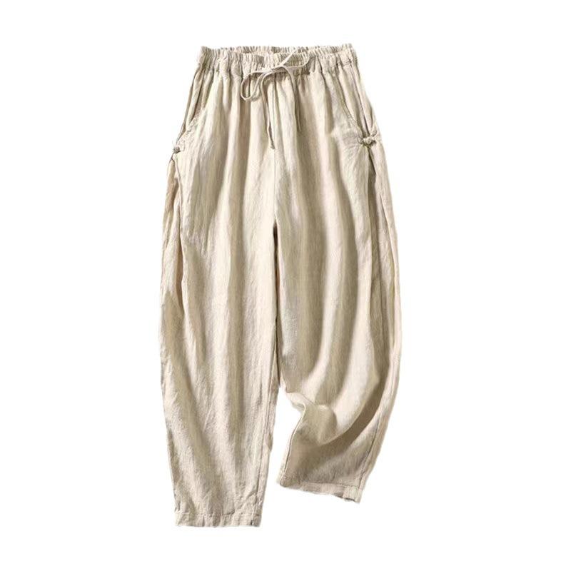 Women's High-Waist Vintage Cotton Harem Pants with Frog Buttons