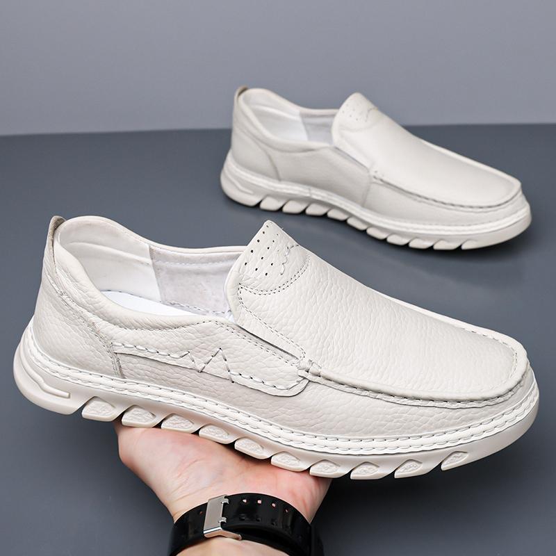 2026 New Men Trendy Cow Leather Shoes, Hand Stitched Slip-On Casual Loafers, Light Anti-slip Wear-resistant Leather Footwear