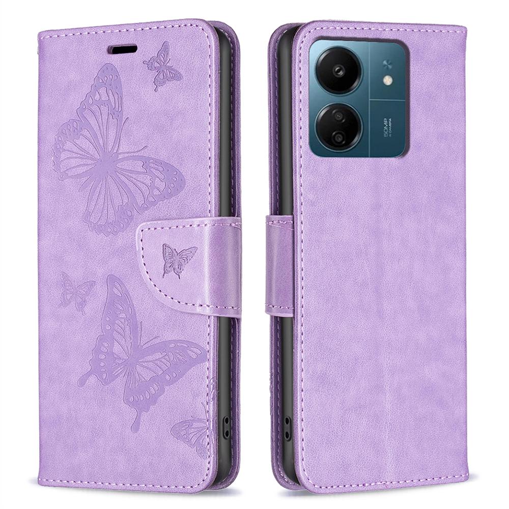

For Xiaomi Redmi 13C 4G/13C 5G/13R 5G/Poco M6 5G/Poco C65 4G Case Butterfly Imprinted PU Leather Wallet Phone Cover Purple