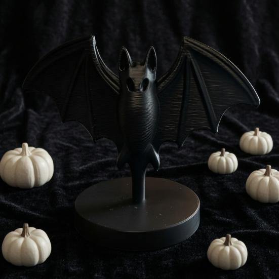 Huaqianguhh 3D Printed Gothic Black Bat Statue, Figurine with Stable Round Base, Halloween Tabletop Decor for Home, Dining Table & Party, Witchy Gift