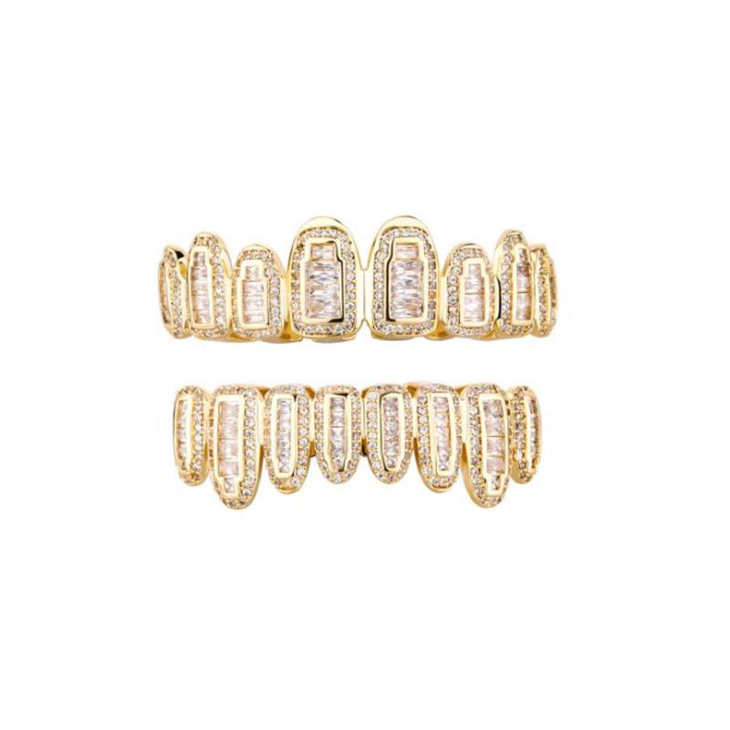 Blues New Style Men Bling Iced Out Diamond CZ Baguette Cubic Zircon Grillz Teeth for Halloween Rapper Jewelry