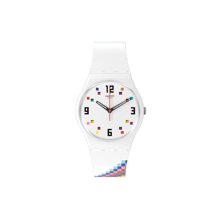 

Swatch The March Collection Quartz Movement 30M Water Resistant Watch 34Mm White Dial Bio-Based Material Case Silicone Strap Unisex watches SO28W700 White Dial
