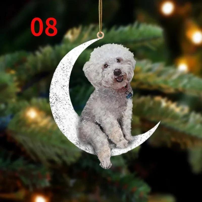 Christmas Decoration Pet Puppy Acrylic Pendant Garland Car Rearview Mirror Dog Hanging Ornaments New Year Tree Home Festoon