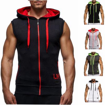 Men's Sports Gym Sleeveless Hoodies Outdoor Running Training Waistcoat Bodybuilding Tank Tops Cotton Breathable Vests