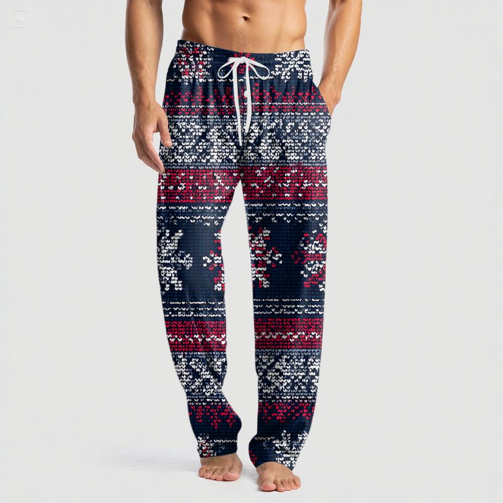 Men's Knitted Fashion Print Pocket Casual Pants Pajama Pants