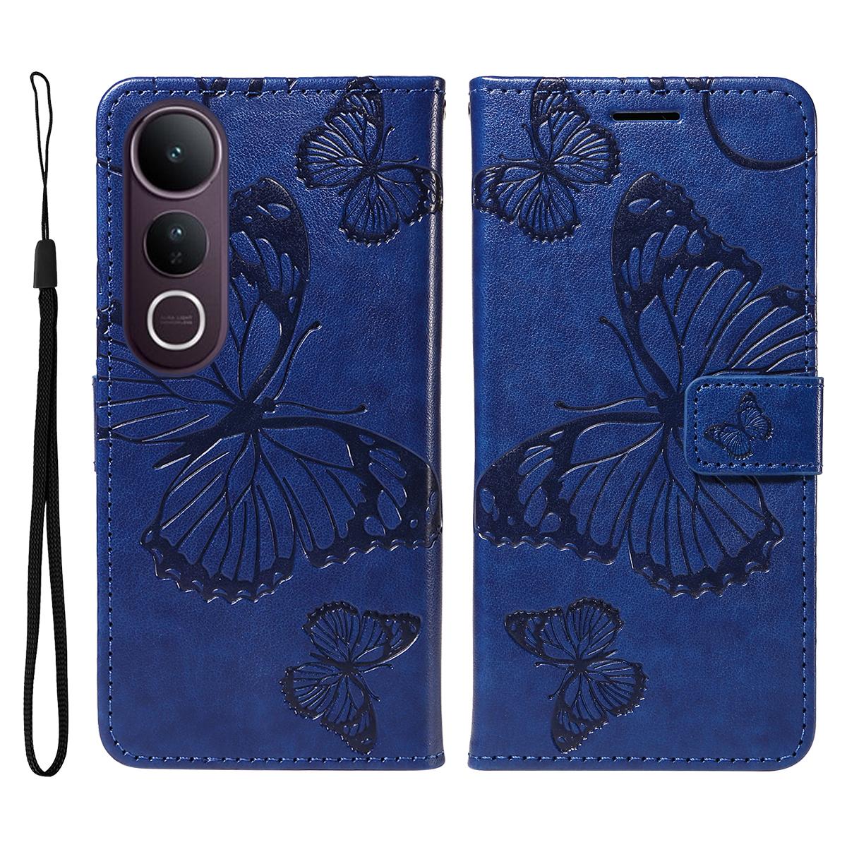 

Для vivo V50 Lite 5G Чохол-гаманець Шкіряний чохол для телефону з квітковим та метеликовим принтом Підставка Blue