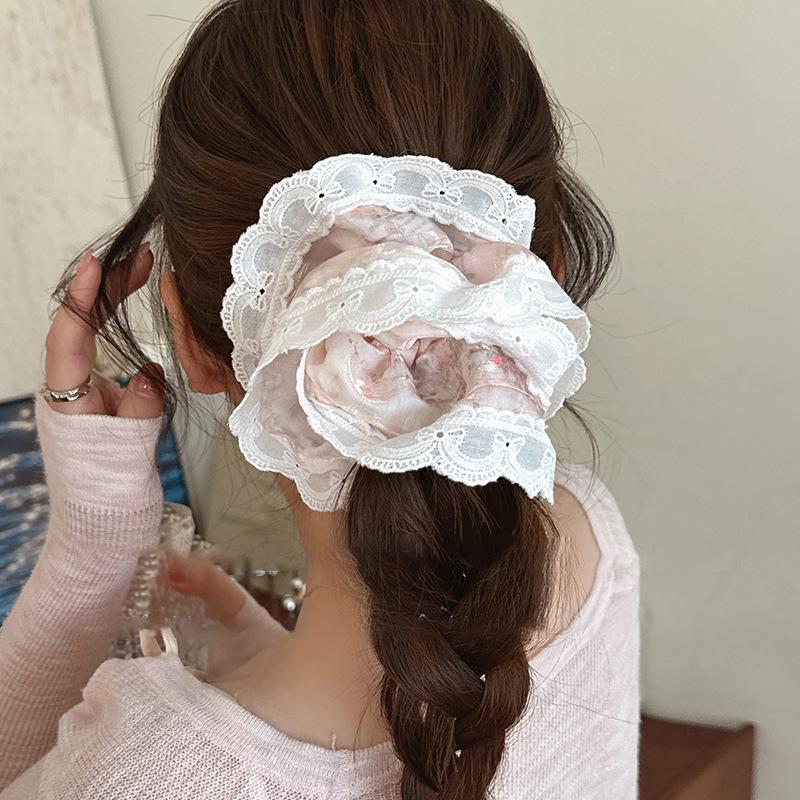 Fabric Double Pleated Lace Lace Large Intestine Hair Band Mori Small Fresh Girl Headrope Fashionable Versatile Hair Accessories Woman