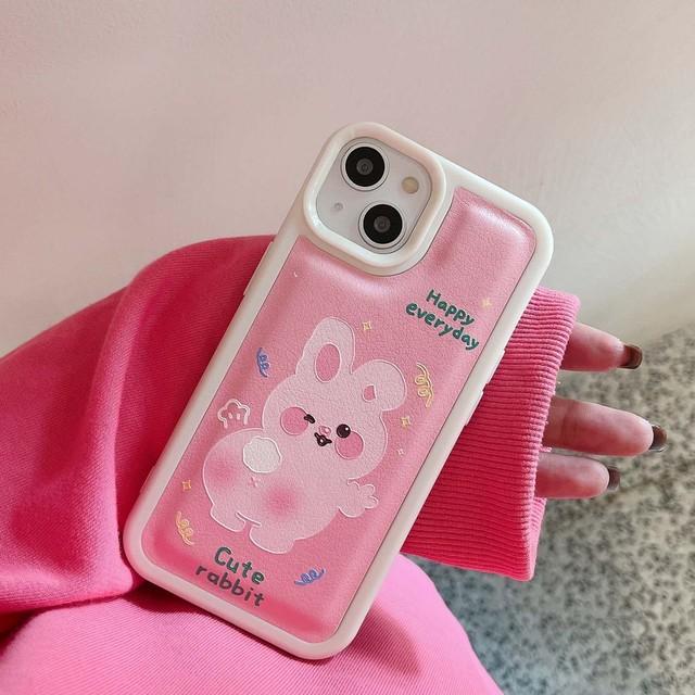 

2023 оригинальный новый кожаный чехол с милым мультяшным кроликом Happy Pink для телефона Iphone 11 13 12 Promax 14 Pro Max Plus Xsmax X Xr For iphone 14plus