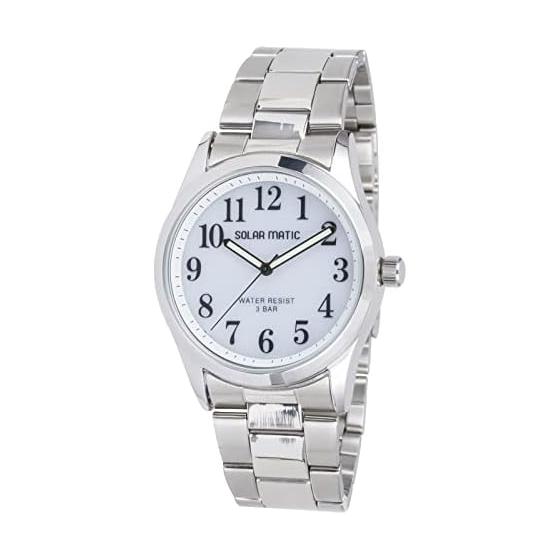 CREPHA Watch Analog Solar Stainless Steel Strap Daily Waterproof Silver SM-AM167-WTS Men s