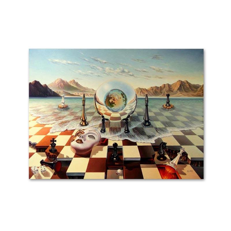 

Сальвадор Дали Сюрреализм Шахматная маска на море Холст Картина Абстрактные постеры и принты Настенные художественные картины для домашнего декора 40x50cm No Framed