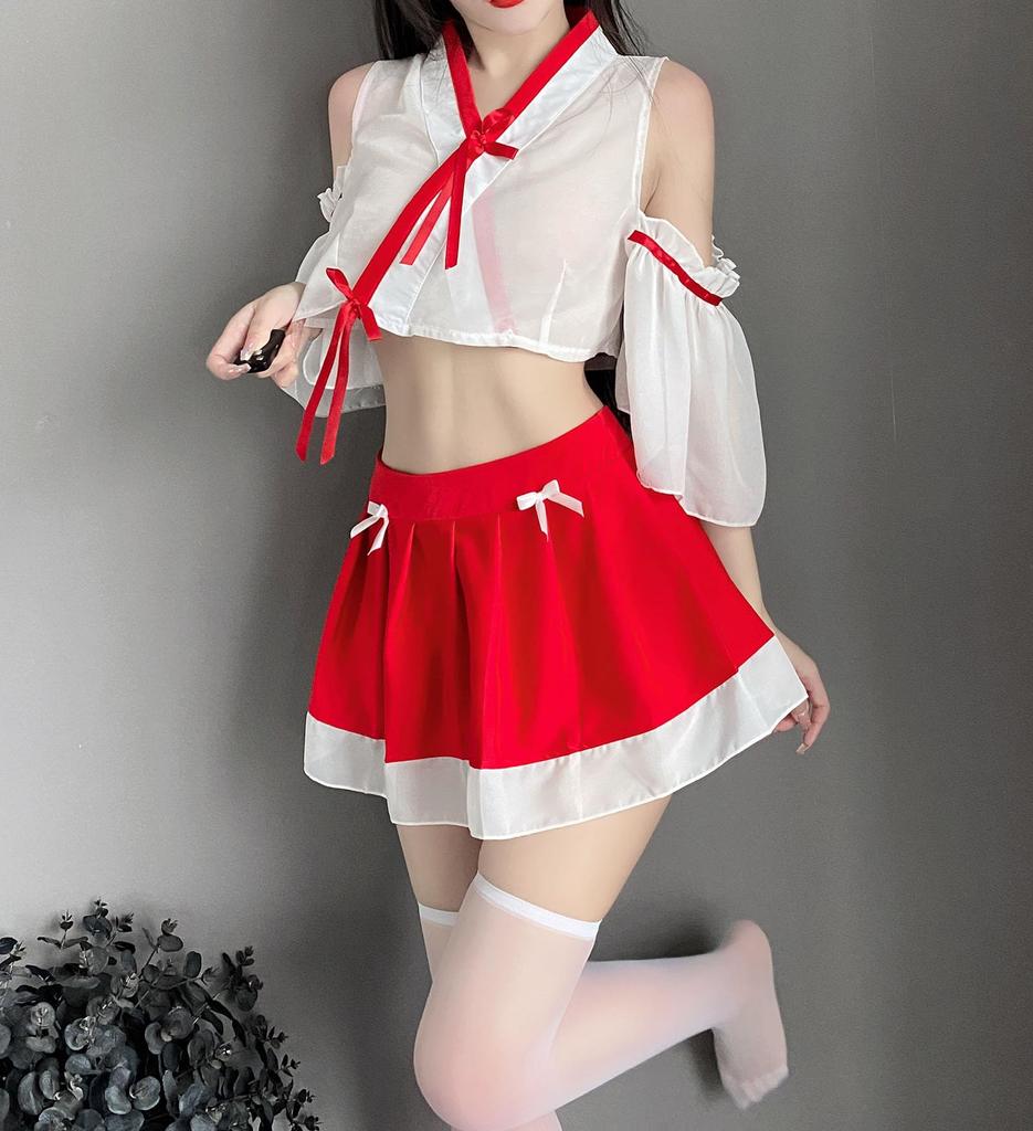 Sexy Shrine Maiden Costume Ears Bell Collar Shrine Maiden Fox Fairy Kimono for New Cute Cosplay Costume for School Cultural and Popular [Mominks] (Fox