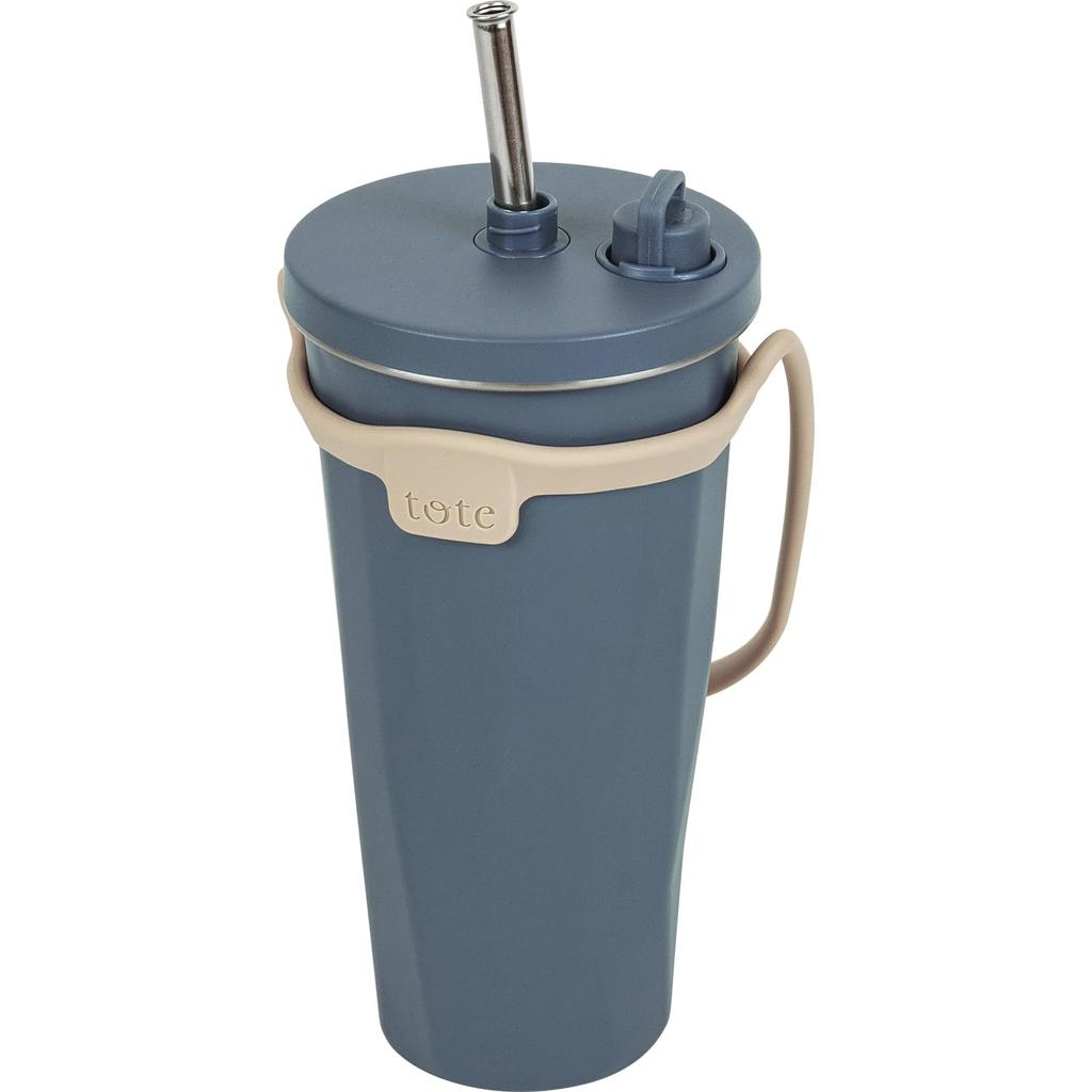 Wahei Freiz Tumbler with Navy with Vacuum Insulated Keeps Drinks Hot or Easy to Tote Bag Straw, 470ml, Blue, 2-Way, Strap, Design, Cold, Carry,