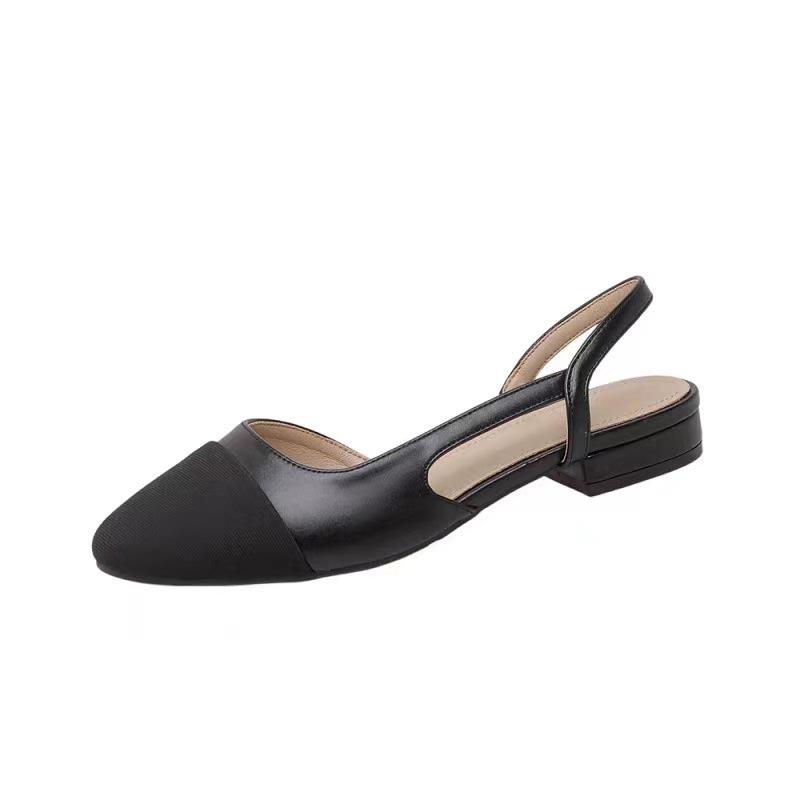 

Soft leather color matching sandals flat thick heel high heels French 2025 new light mouth single shoes women s spring middle heel 40