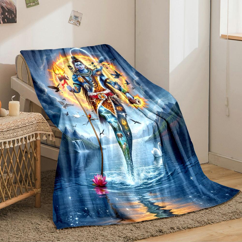 Hindu God Shiva Artwork with Cosmic DesignFlannel Blanket for Bedroom, Living Room, Sofa, and Nap