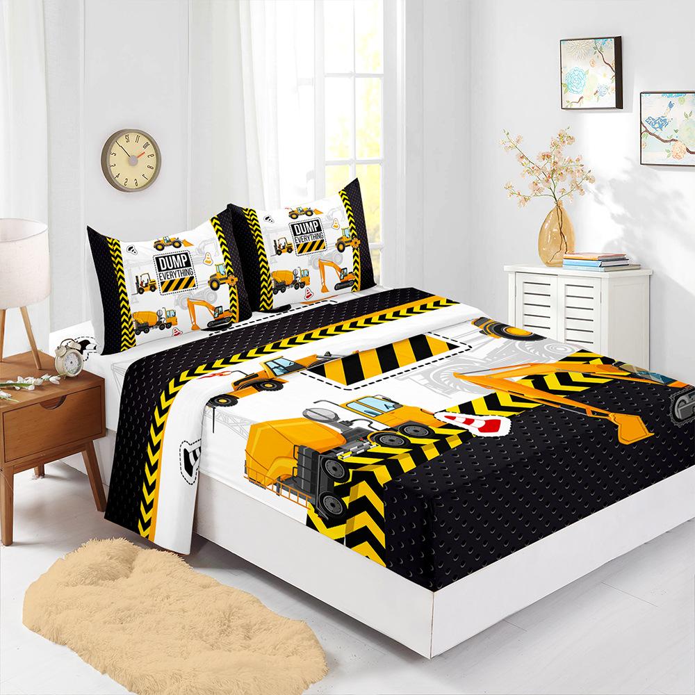 Four-Piece Bed Sheet Digital Printing Excavator Mattress Protective Cover Bedding