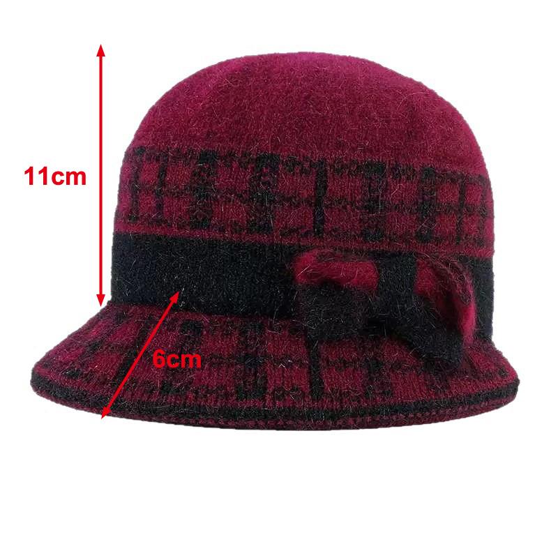 Fashion Outdoor Thickened Fleece Knitted Hat Winter Rabbit Fur Baseball Cap Warm Bow Basin Cap For Middle-Aged And Elderly