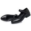 New Round Head Soft Leather Shoes Daily Casual Soft Sole Single Shoes Medium Old Thick Heel Medium Heel Velcro Leather Shoes Women