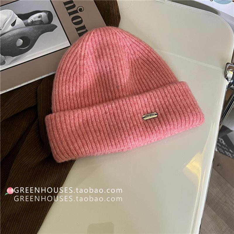 Contains wool Korean version ins simple wool hat women's new small face warm ear protection knitted hat couple