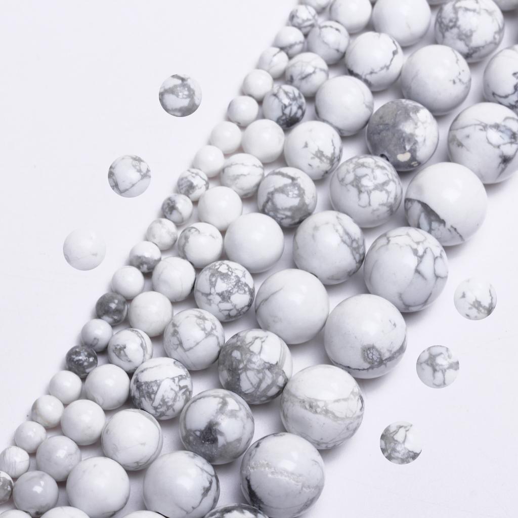 Türkise Halsketten Natursteine DIY Weißer Howlith Zubehör 4/6/8/10/12mm Lose Perlen 40-15 Stück Perlen Rund zur Schmuckherstellung Perlen