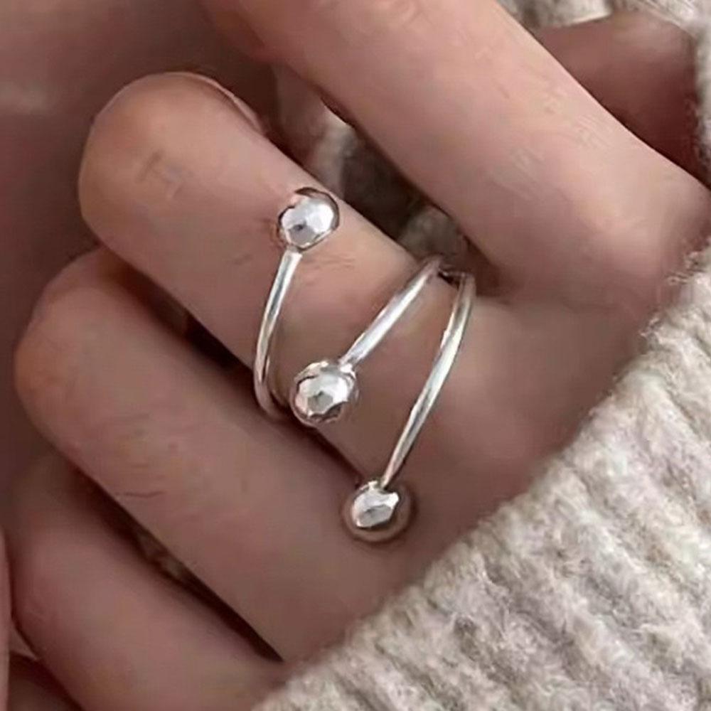 

925 Sterling Silver Rings For Women Geometric Fine Jewelry Finger Adjustable Simple Dots Ring For Party Birthday Gift resizable