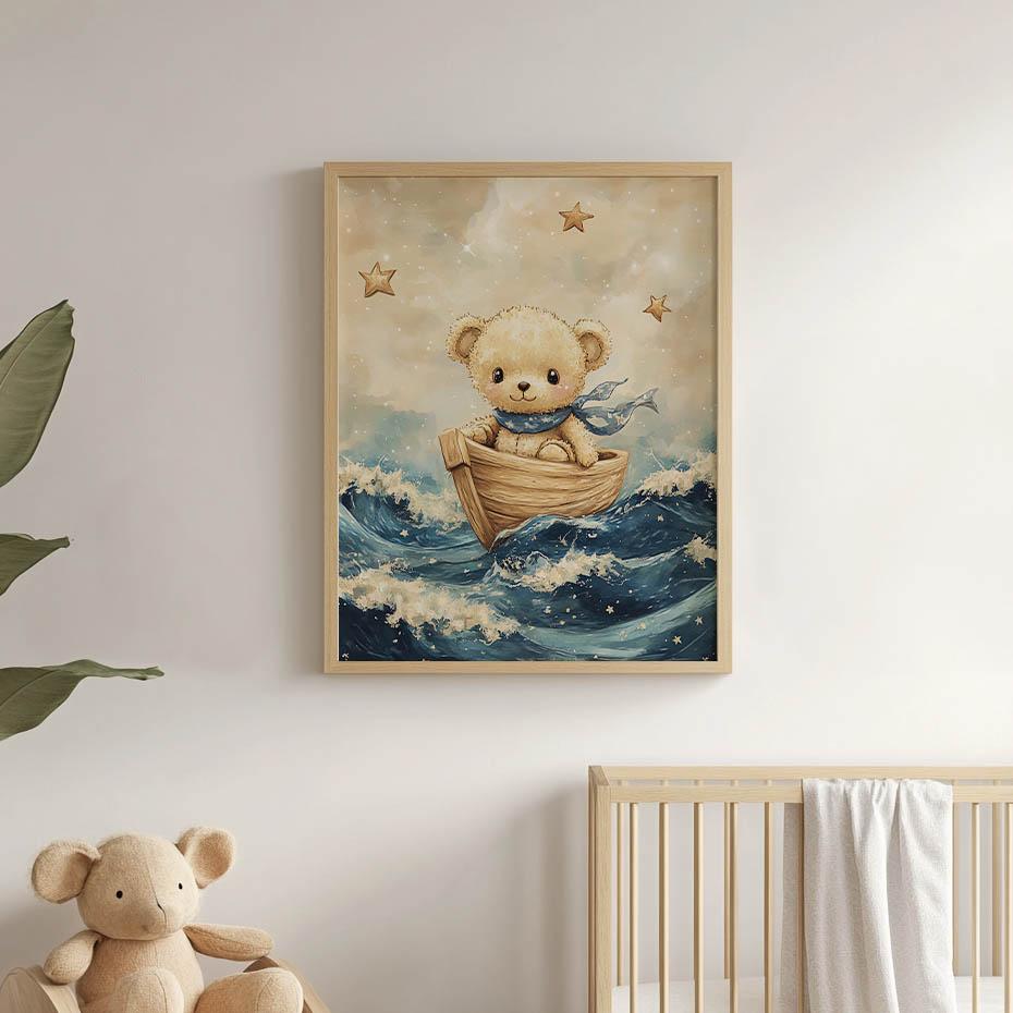 Poster Nalle i Łódź Poster Nalle i Łódź, 30X40 cm, Träram Ljus Ek, Matt Papper 230 gsm