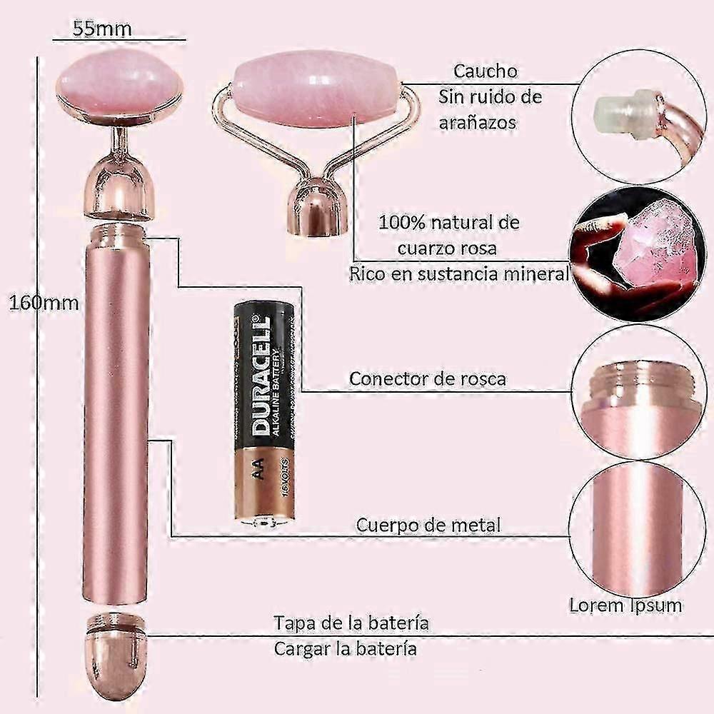 Electric Jade Roller Face Massager,3-in-1,100% Natural Rose Quartz Facial Roller