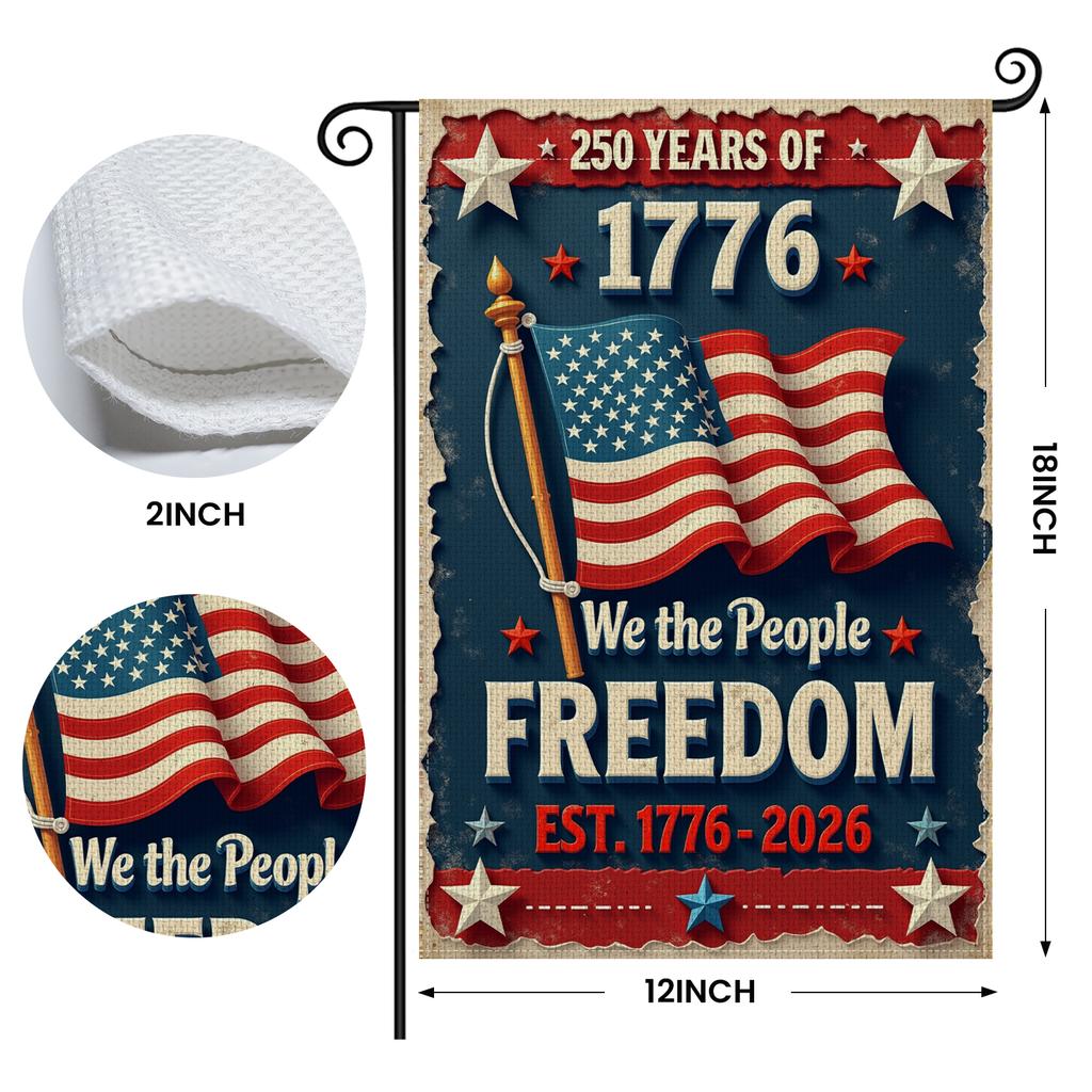 Independence Day Garden Banner 250th Anniversary Motif US 250th Anniversary Ag 1776-2026 Memorial Ag Distressed Texture