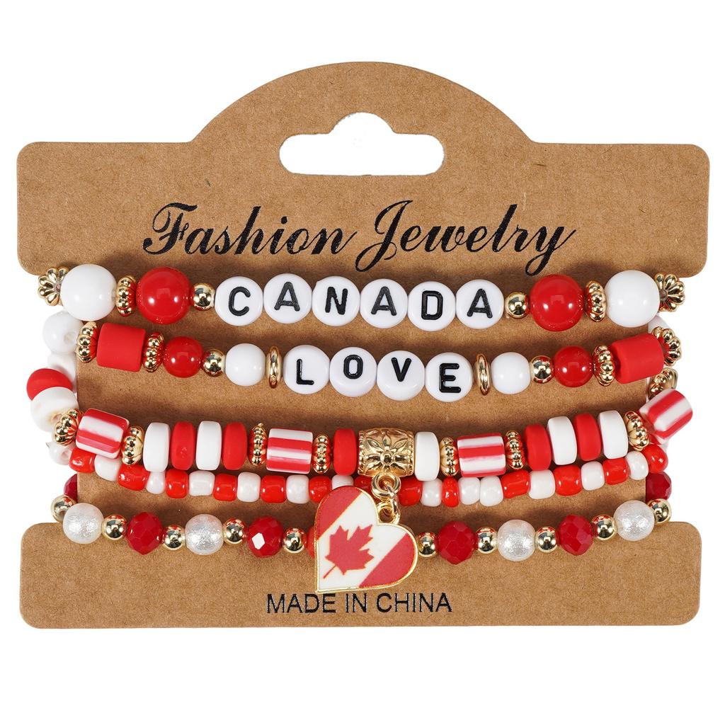 Country Flag Beaded Bracelet Set Multilayer Elastic Jewelry for Fans