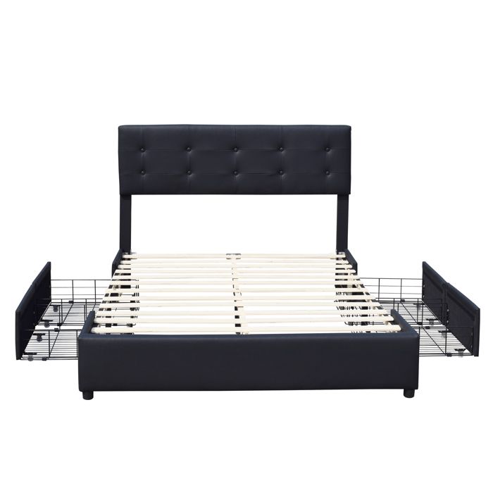 Chloe - Solid and Comfortable Bed 140x190 with Base with 4 Drawers BLACK Headboard 4 Cm Feet