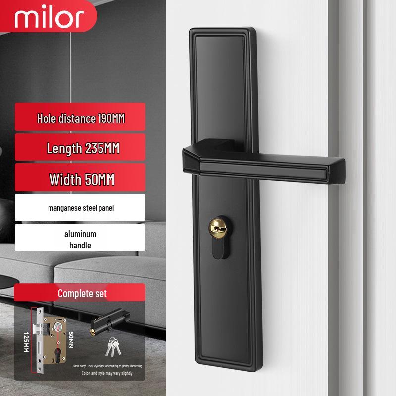 Universal Interior Door Lock Set: Silent Three-Piece Black Handle for Bedroom or Old Door Replacement