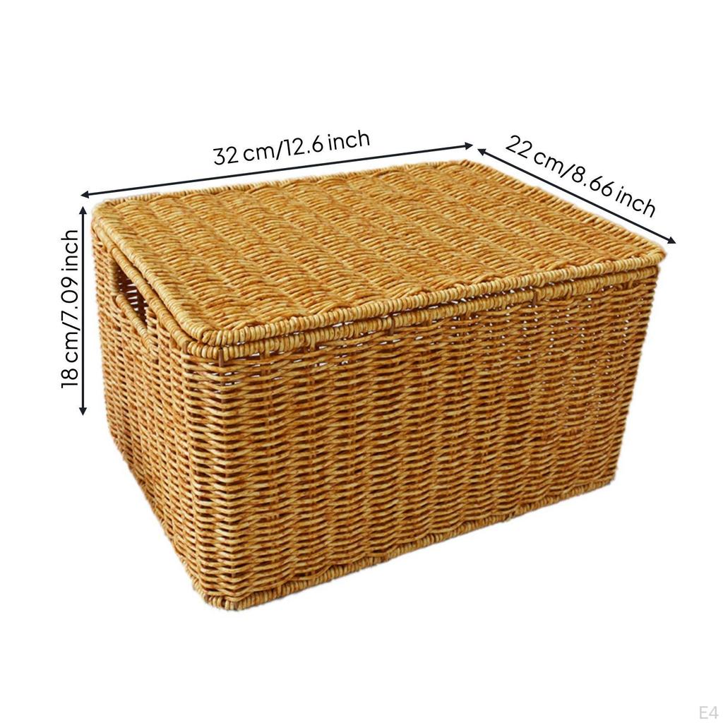 Rattan Style Storage Box Rustic Wicker Bin with Lid Woven Basket