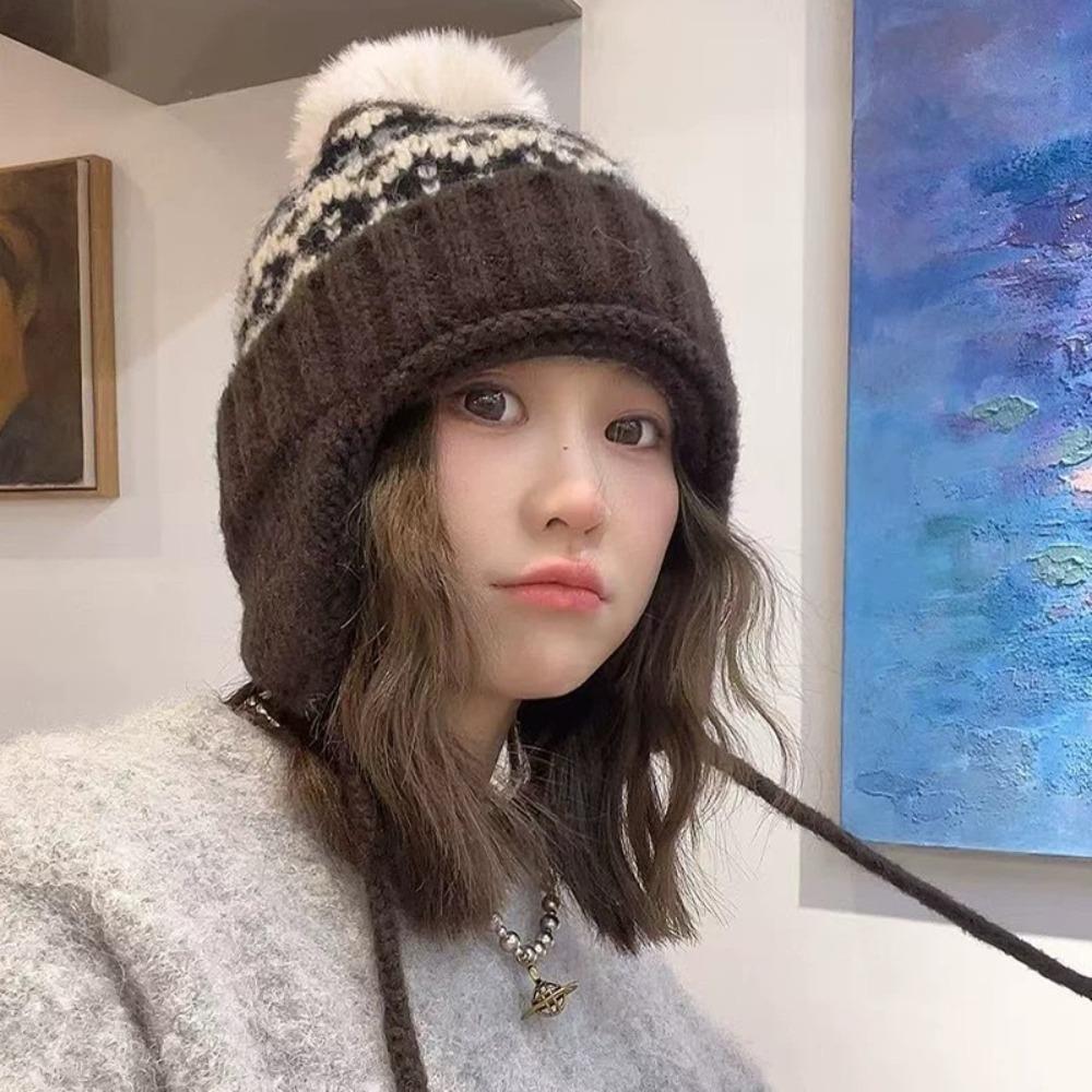 Ear Protection Knitted Cap Warm Beanie Hats Fashion Bomber Hat  for Women