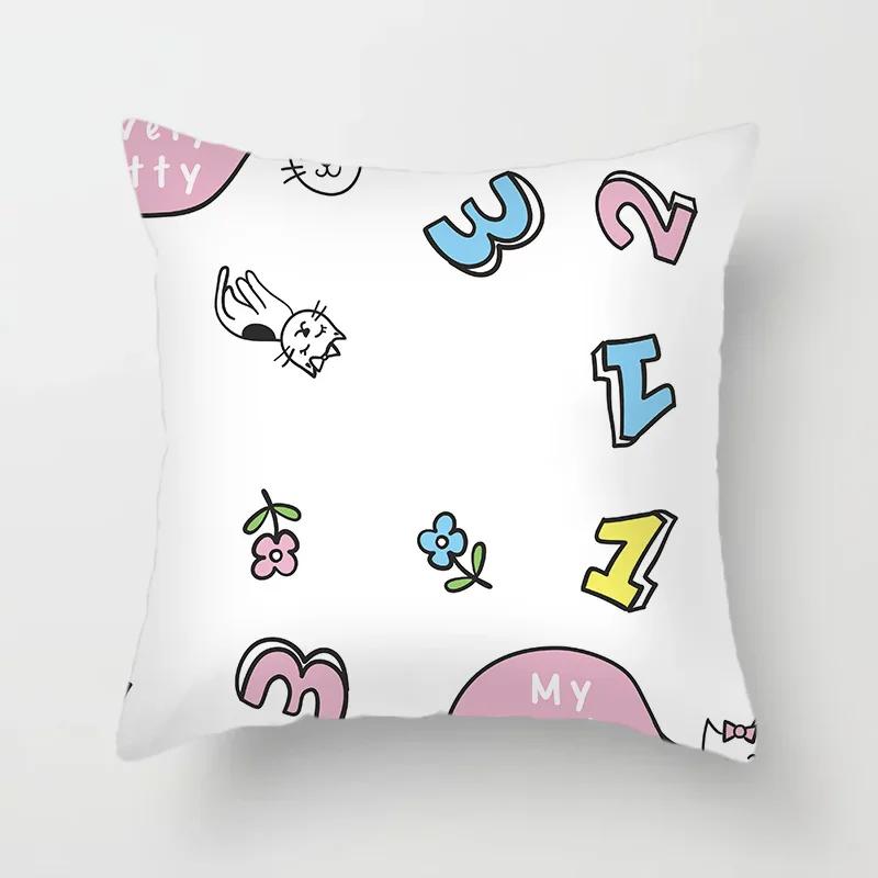 45*45cm Cute Cartoon Mermaid Dinosaur Alpaca Fox Pillowcase Sofa Office Seat Lumbar Cushion  Cover Home Decoration Pieces