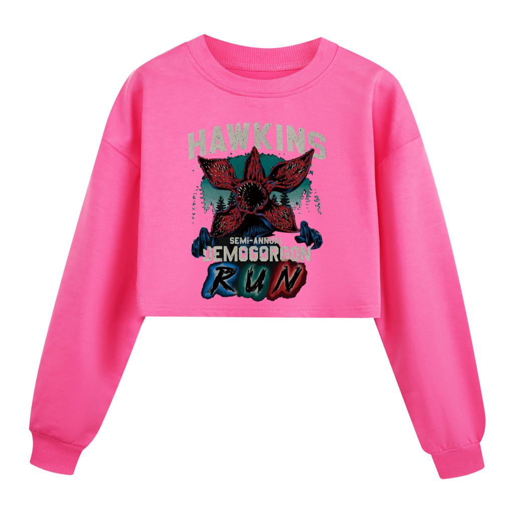 5383 Dziewczęca Krótka Bluza z Długim Rękawem z Nadrukiem Demogorgona