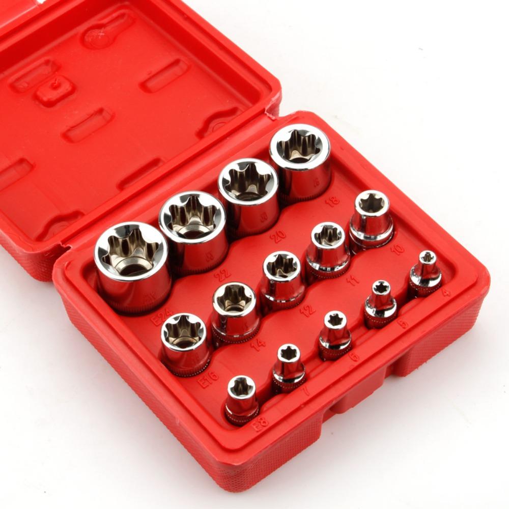 Crv Material 14pcs/set E Torx Star Female Bit Socket Set 1/2" 3/8" 1/4" Drive E4 - E24 Repair Tool Hand Tool