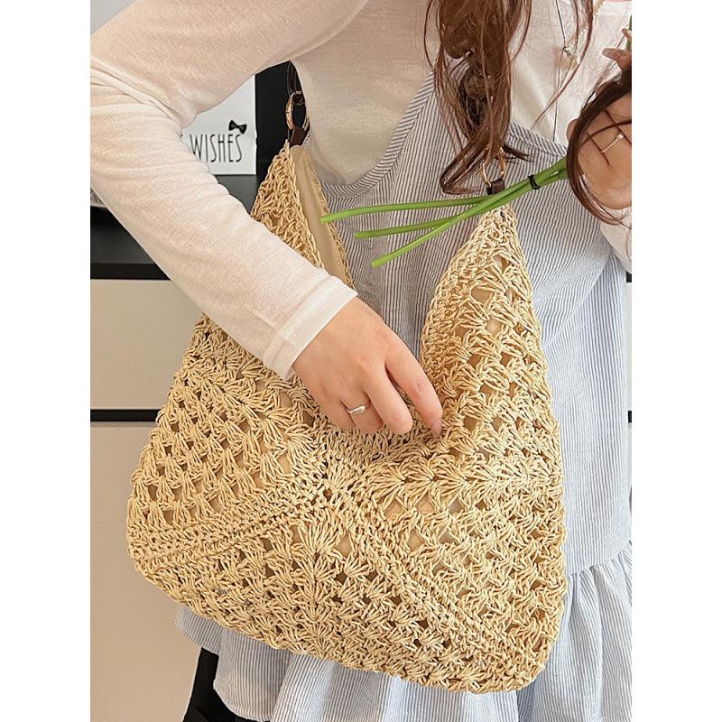 Women's Large Summer Seaside Vacation Tote - Woven Single Shoulder Bag for Commute and Fashion