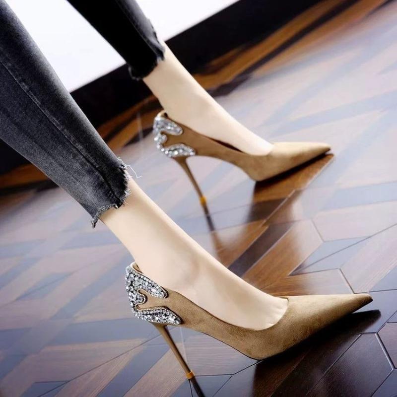 2025 New Diamond-Style Female High Heels Pointy Shallow Mouth Sexy and Fashionable Thin Heels Single Shoes Women