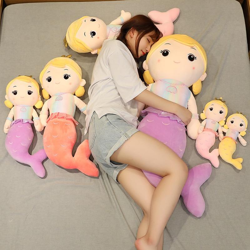 Cute Mermaid Plush Pillow Toy For Girls, Princess Bed Decor, Soft Velvet Stuffed Doll