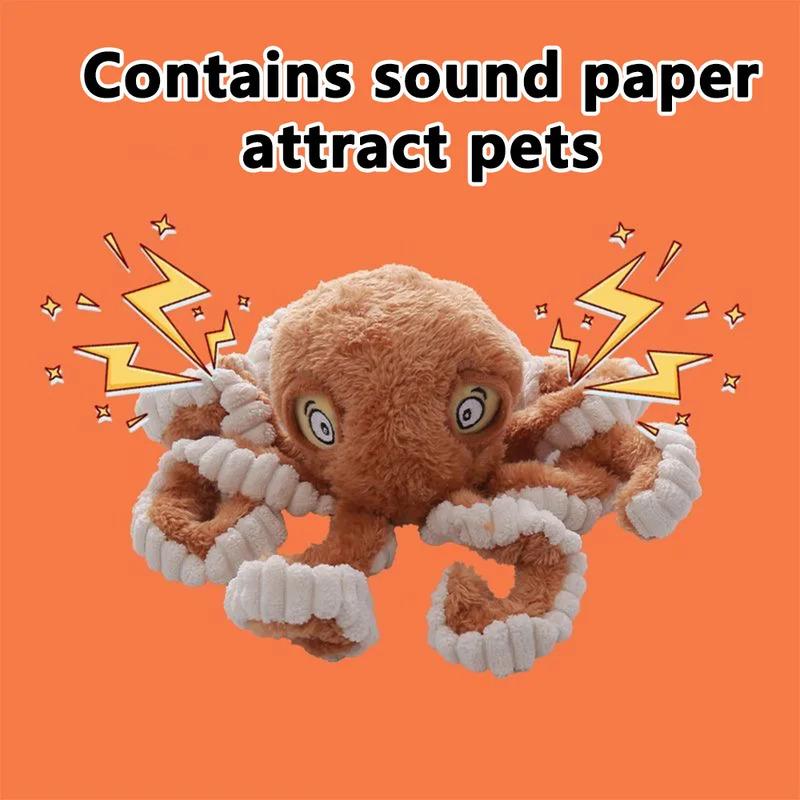 Indestructible Dog Toys for Aggressive Chewers Squeaky Octopus Plush Chew Toy with Rattle Sound Interactive Puppy Toys for Small