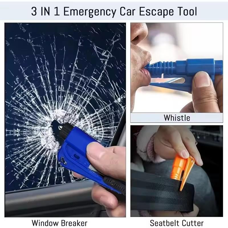 Mobidea 3-in-1 Car Safety Hammer - Window Breaker + Seatbelt Cutter Portable Keychain Auto Emergency Tool Multi-Color
