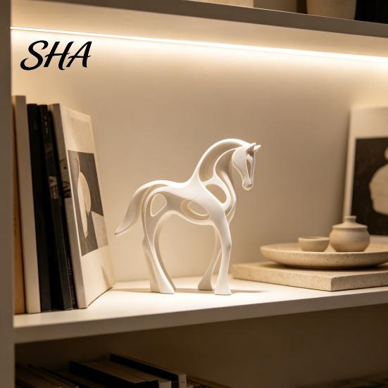 Artistic Desktop Ornament 3D Printed Abstract Horse Statue, Minimalist Galloping Stallion Sculpture with One-Piece Print Flowing Curves, Modern
