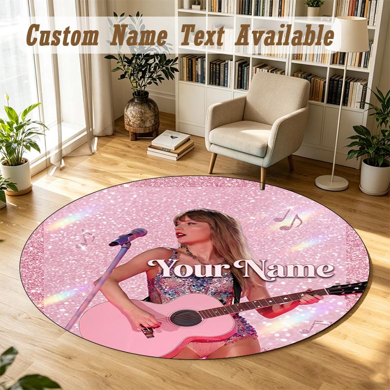 Round Rug Custom NameTaylor Swift Pattern Non Slip Carpet Home Floor Decor