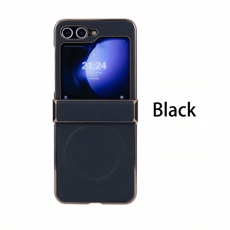 For Samsung Galaxy Z Flip 7 6 5 4 3 Lychee Texture Leather Magnetic Anti-Fingerprint Drop-Proof Folding Phone Case