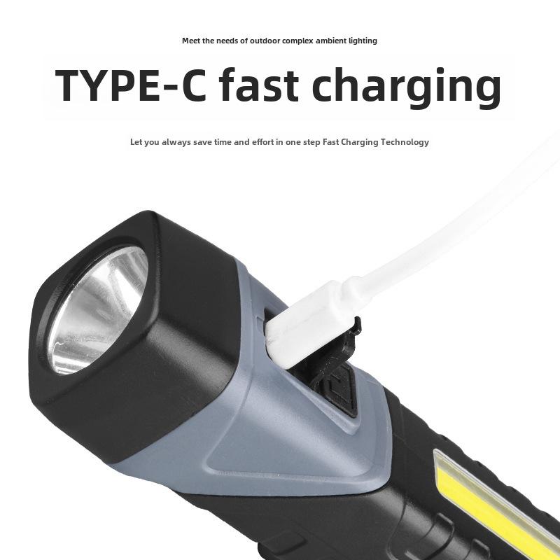 Cordless 90° LED Work Flashlight with Tail Magnet and TYPE-C Rechargeable Plastic Belt