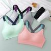 Strappy Cross Back Color Block Push-Up Sports Bra - Wire-Free, Breathable for Yoga & Running